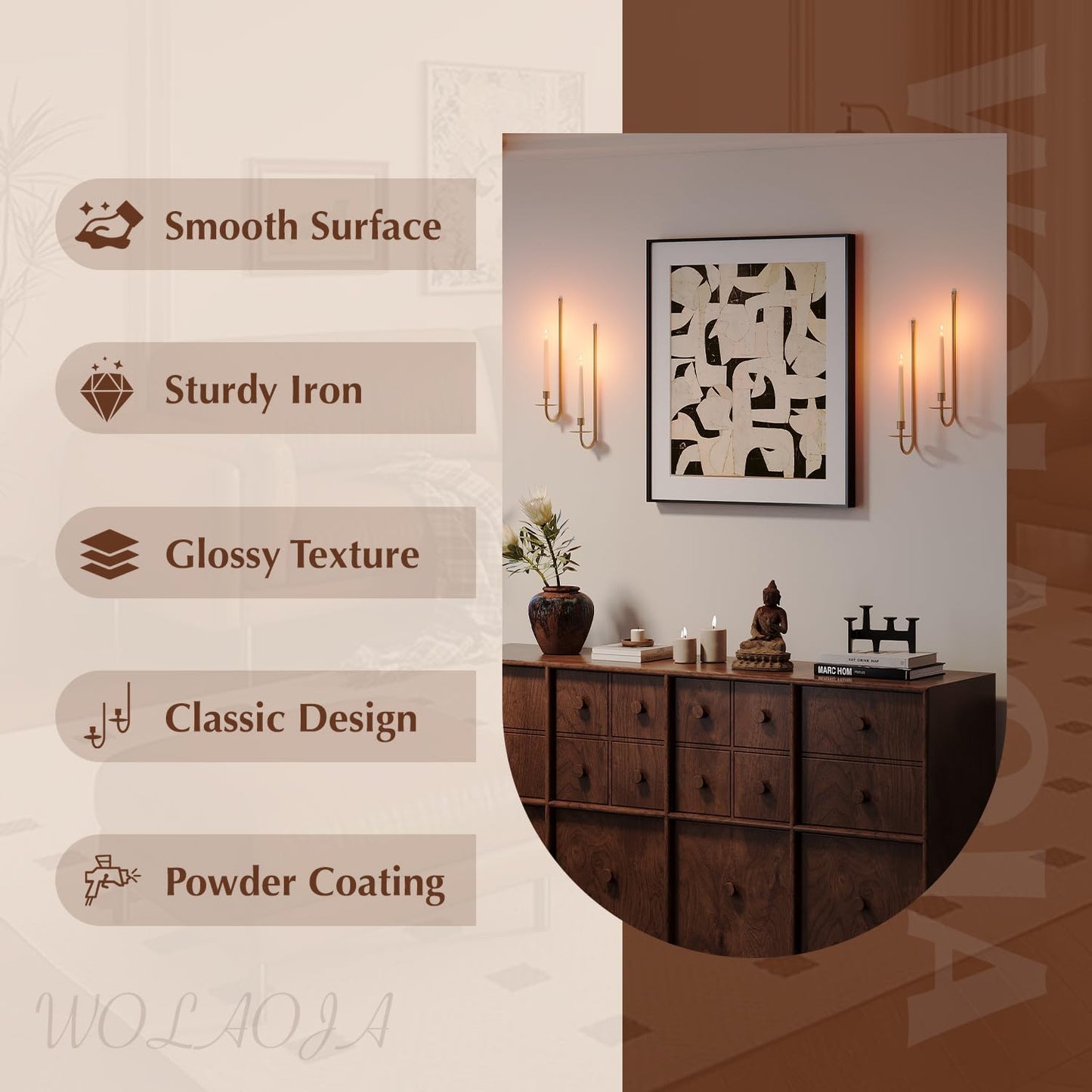 Metal Wall Candle Sconce Holder Set of 2 Wall Mount Candle Holder Pillar Holder Black Modern Wall Candle Sconces Hanging for Living Room Farmhouse Fireplace Wedding