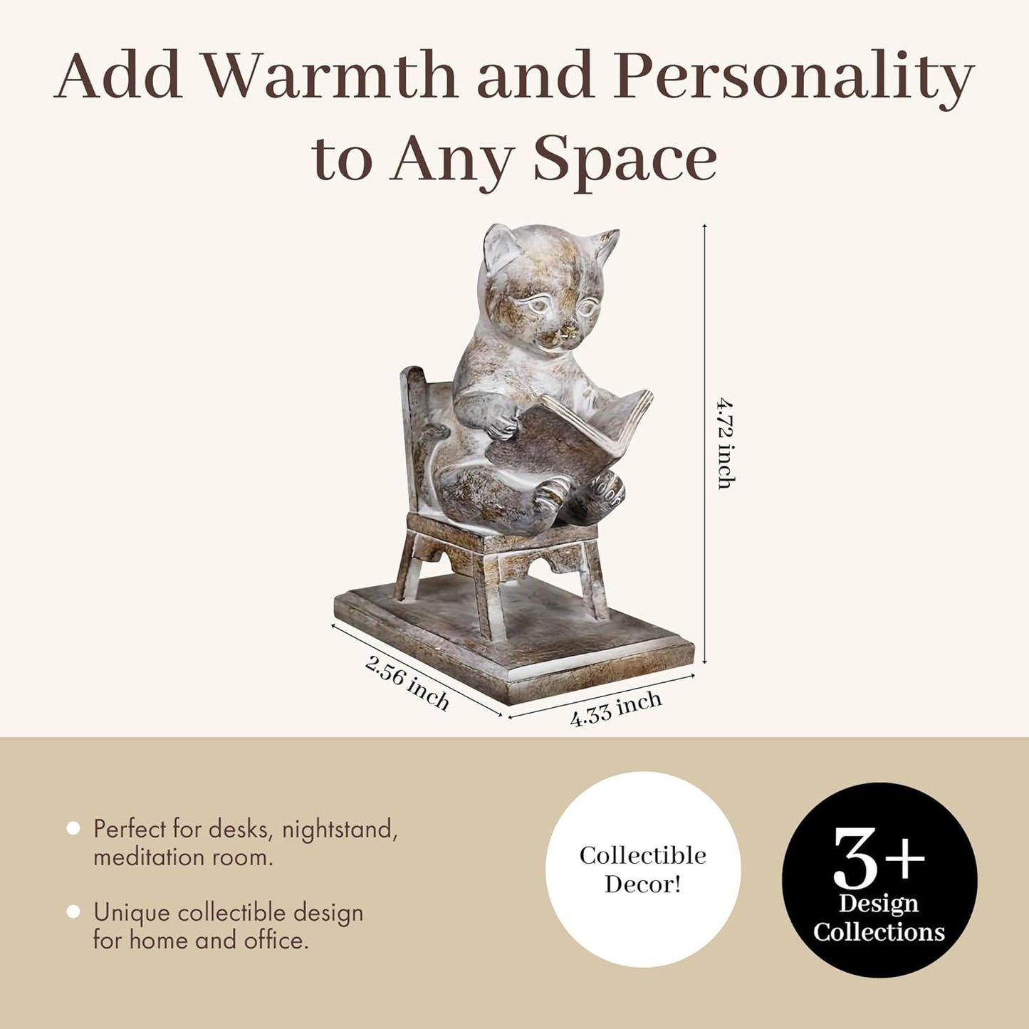 Young's Inc Cat Figurine - Cute Cat Statue - Whimsical Cat Decor for Cat Lovers, Collectibles and Meditation Decor - Cat with Eye Glasses - 4'' L X 3'' W X 5'' H