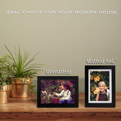 Egofine 8x10 Picture Frames Set of 4, Made of Solid Wood Covered by Plexiglass 4x6 and 5x7 with Mat or 8x10 without Mat, for Table Top Display and Wall Mounting Photo Frame Black