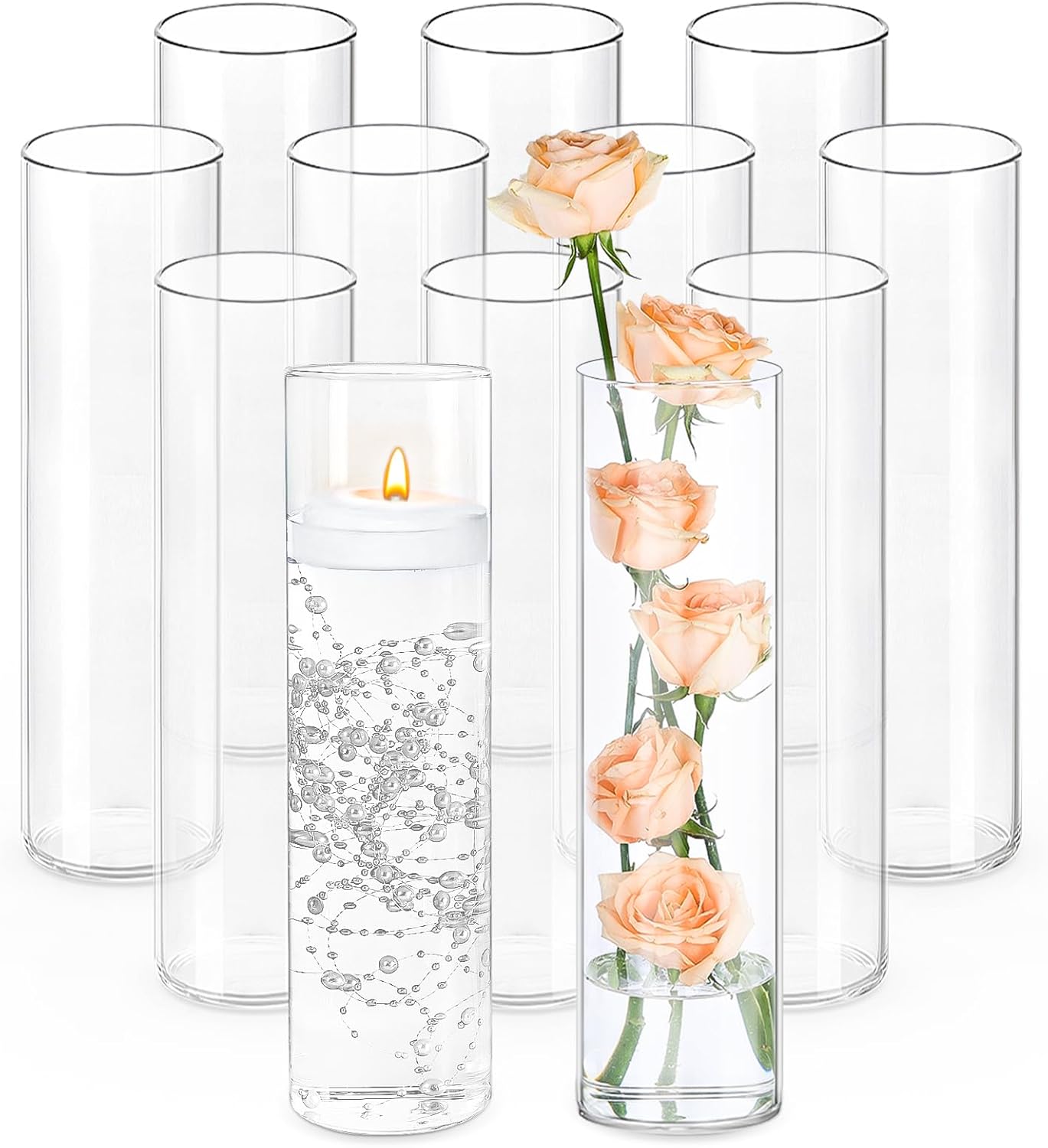 TBWIND 12pcs Glass Cylinder Vases for Centerpieces, 6 Inch Clear Flower Vases for Wedding Decorations and Indoor Home Decor, Hurricane Candle Holder for Table Shelf, Party