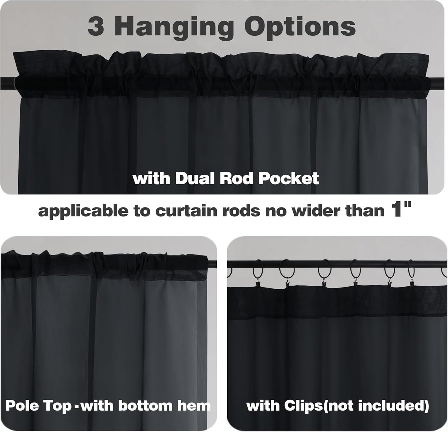 Chyhomenyc Sheer White Valances for Windows 2 Pack, Small Window Curtains for Living Room Bathroom Cafe Laundry Basement, Modern Top Dual Rod Pocket Voile Curtain, 42W x 14L inches, White - Colors B