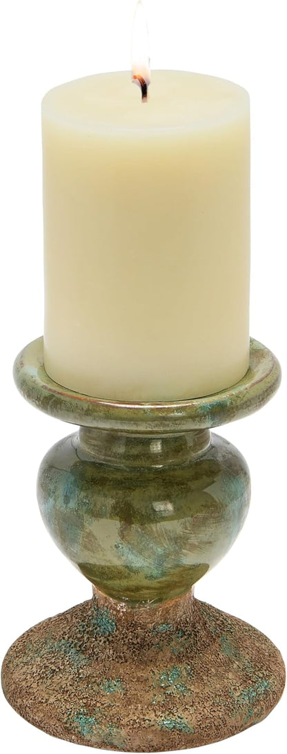 Creative Co-Op Small Distressed Blue Terracotta Pillar Candle Holder