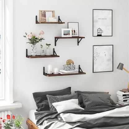 YGEOMER Floating Shelves for Wall, Different Sizes Dark Carbonized Brown Wall Shelves for Living Room, Bathroom, Bedroom, Kitchen, Home Decor (Set of 4)