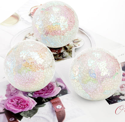 TOPZEA Set of 3 Decorative Balls, 4 Inch Glass Mosaic Orbs Sphere Bowl Fillers, Coffee Table Centerpiece Ball Ornaments for Living Room, Christmas, Holiday Party, White Home Decor