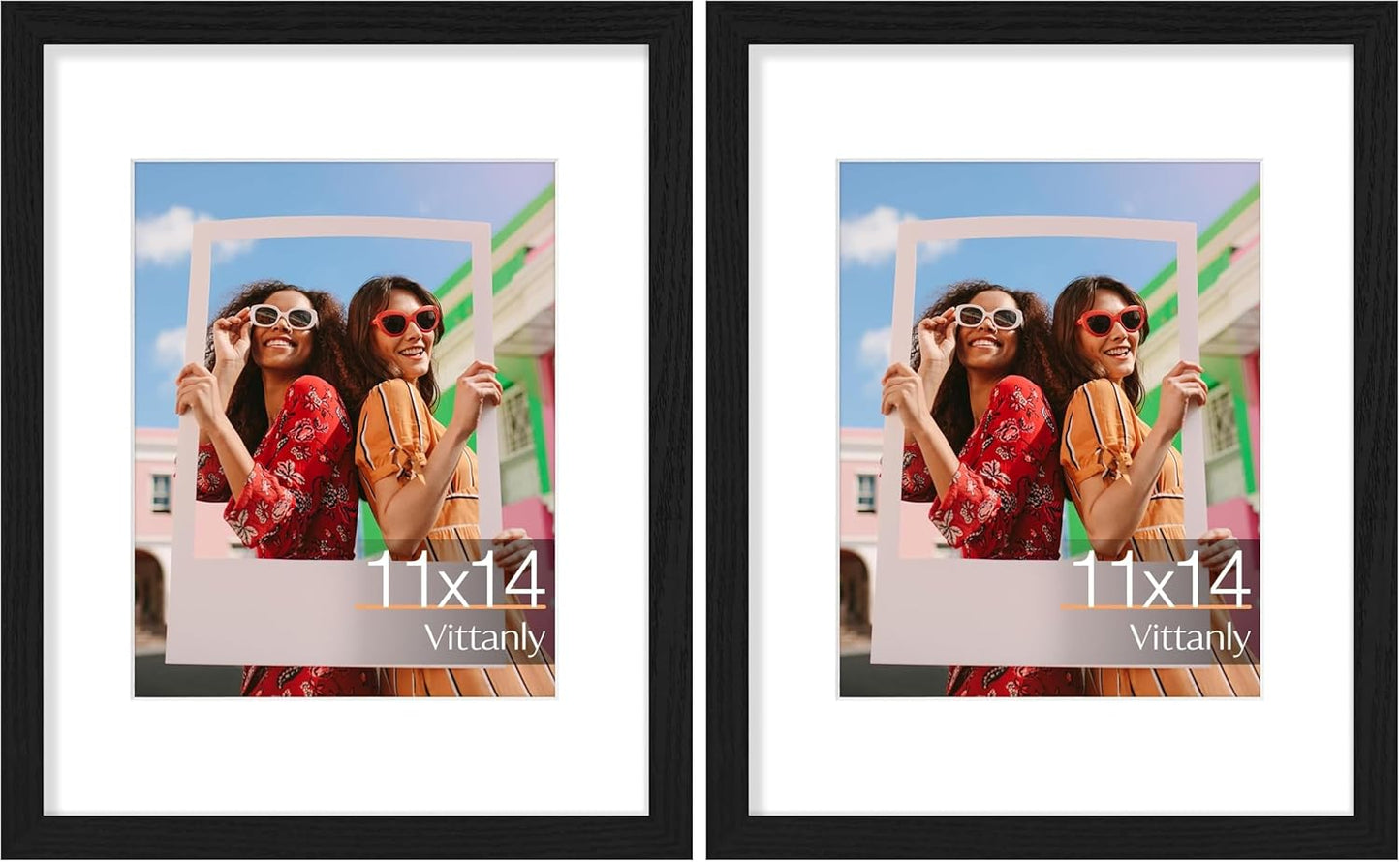 Vittanly 11x14 Picture Frame, Display Pictures 8x10 with Mat or 11x14 without Mat, Photo Frame for Wall Mounting, Black, 1 Pack - Colors A