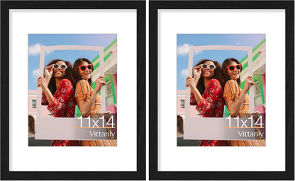 Vittanly 11x14 Picture Frame, Display Pictures 8x10 with Mat or 11x14 without Mat, Photo Frame for Wall Mounting, Black, 1 Pack - Colors A