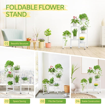 iDavosic.ly Plant Stand Indoor Outdoor, 5 Tier Corner Metal Flower Display Holder Shelf, Folding Tall Orchid Rack for Patio Balcony Porch Garden Living Room House, Black