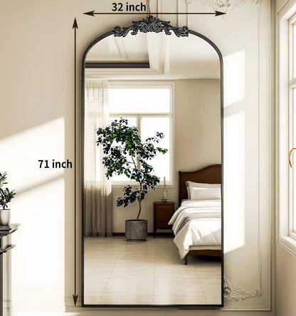 Dewfig Arched Full Length Mirror, 76"x34" Large Floor Mirror, Full Body Mirrors for Leaning or Hanging, Standing Mirrors for Bedroom, Living Room,Dressing Room, Aluminum Alloy Frame, Black