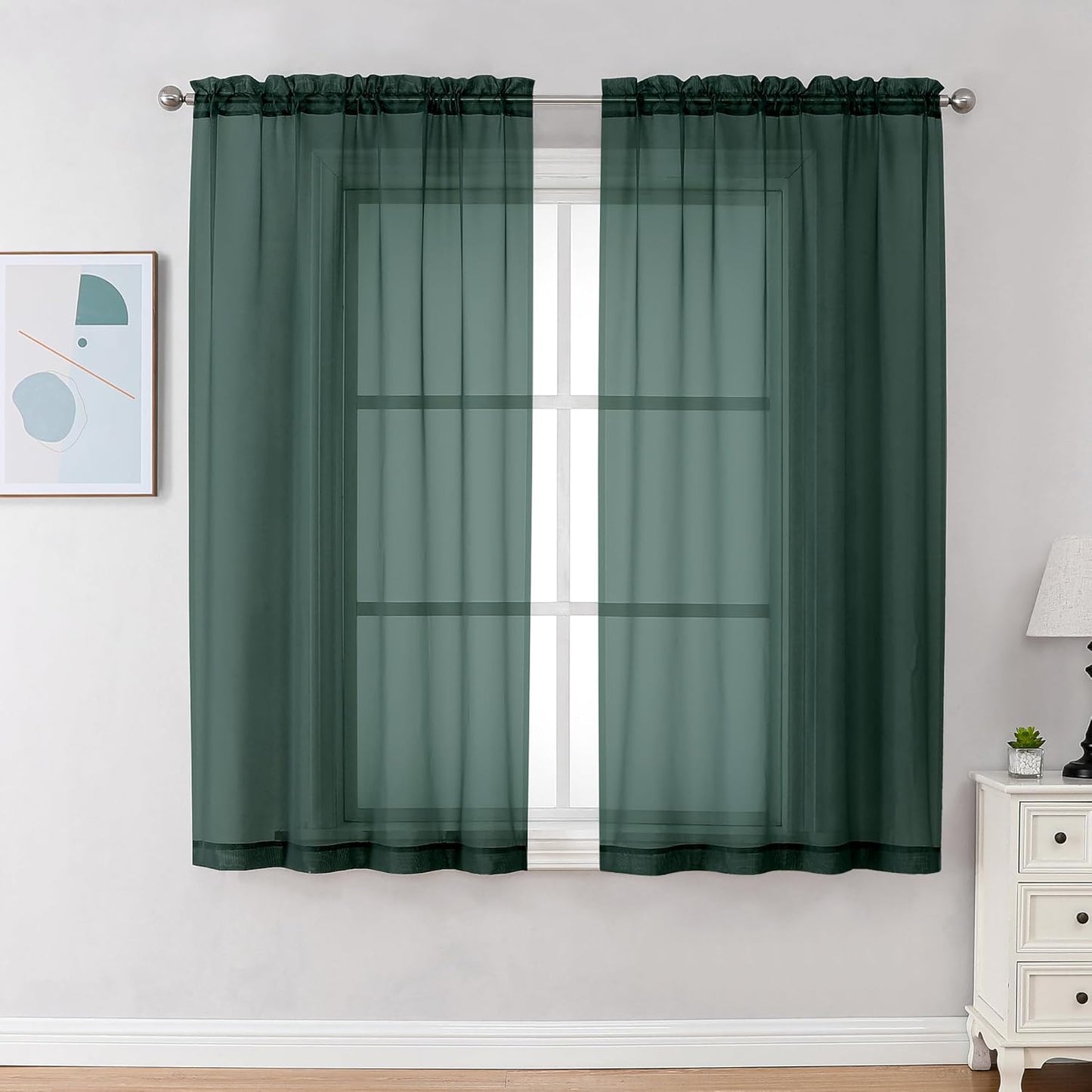 Chyhomenyc Sheer White Valances for Windows 2 Pack, Small Window Curtains for Living Room Bathroom Cafe Laundry Basement, Modern Top Dual Rod Pocket Voile Curtain, 42W x 14L inches, White - Colors B