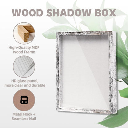 Muzilife 8x8 Shadow Box Picture Frame with Linen Board - Deep Wood & Glass Display Case Ready to Hang Memory Box Baby Sports Memorabilia, Pins, Awards, Medals, Wedding, Tickets and Photos (Black)