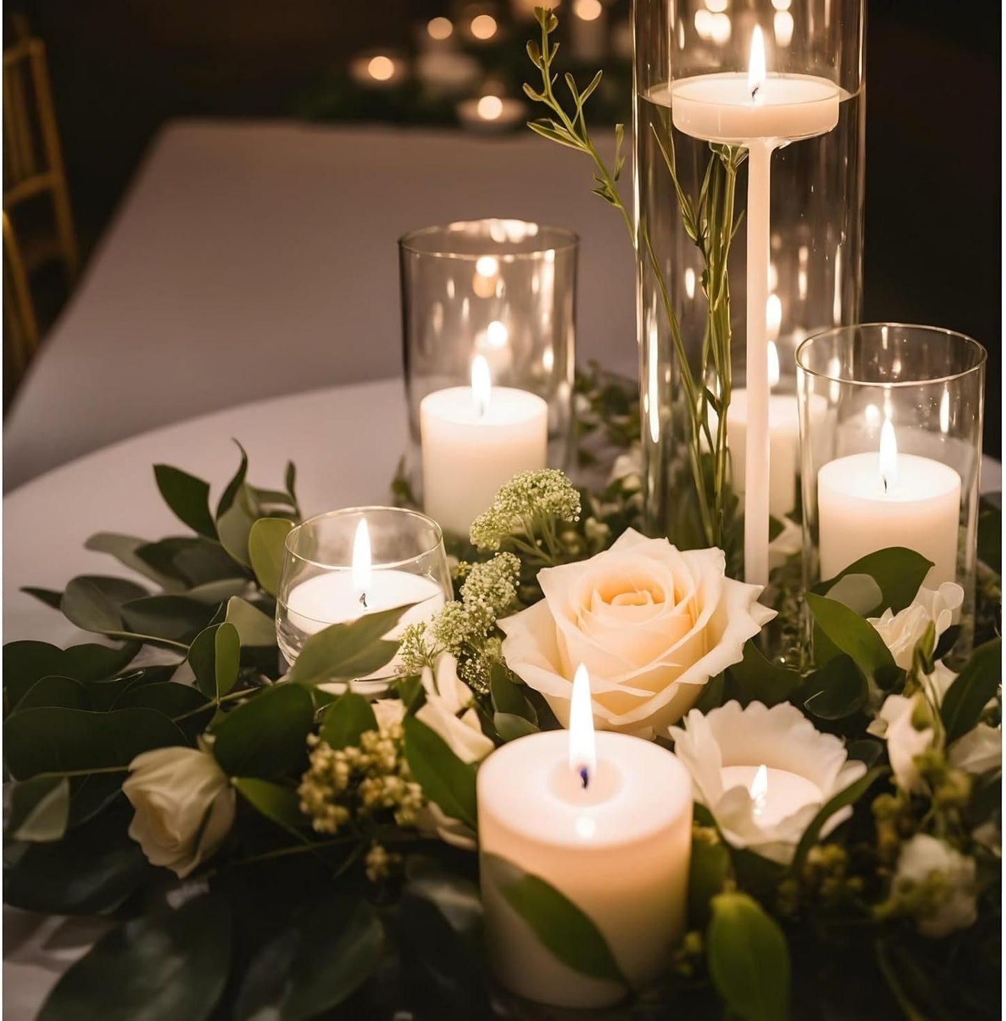 24 Pcs White Pillar Candles and Glass Candle Holders Cylinder Candle Vases for Pillar Candles Hurricane Candle Holders Set for Wedding Party, Event, Home Office Decor