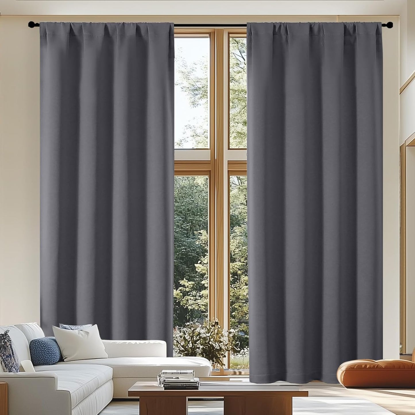 Simplebrand Ava Sage Green Blackout Curtains for Bedroom 63 Inch Length 2 Panels Set, Solid Thermal Insulated Energy Saving Rod Pocket Window Treatment Curtains Blackout Drapes, W40 x L63 Inch, Sage - Colors C