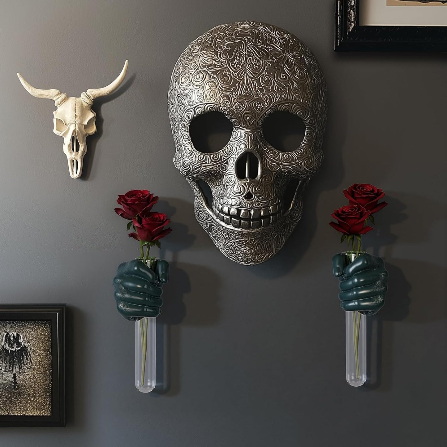 2 Pieces Wall Sculptures, Hands Vase Home Decor, Wall Mount Art Sculpture, Unique Wall Art Statue, Funky Flower Vase Decorations, Modern Eclectic Hanging Decor,Hands Statue (Black)