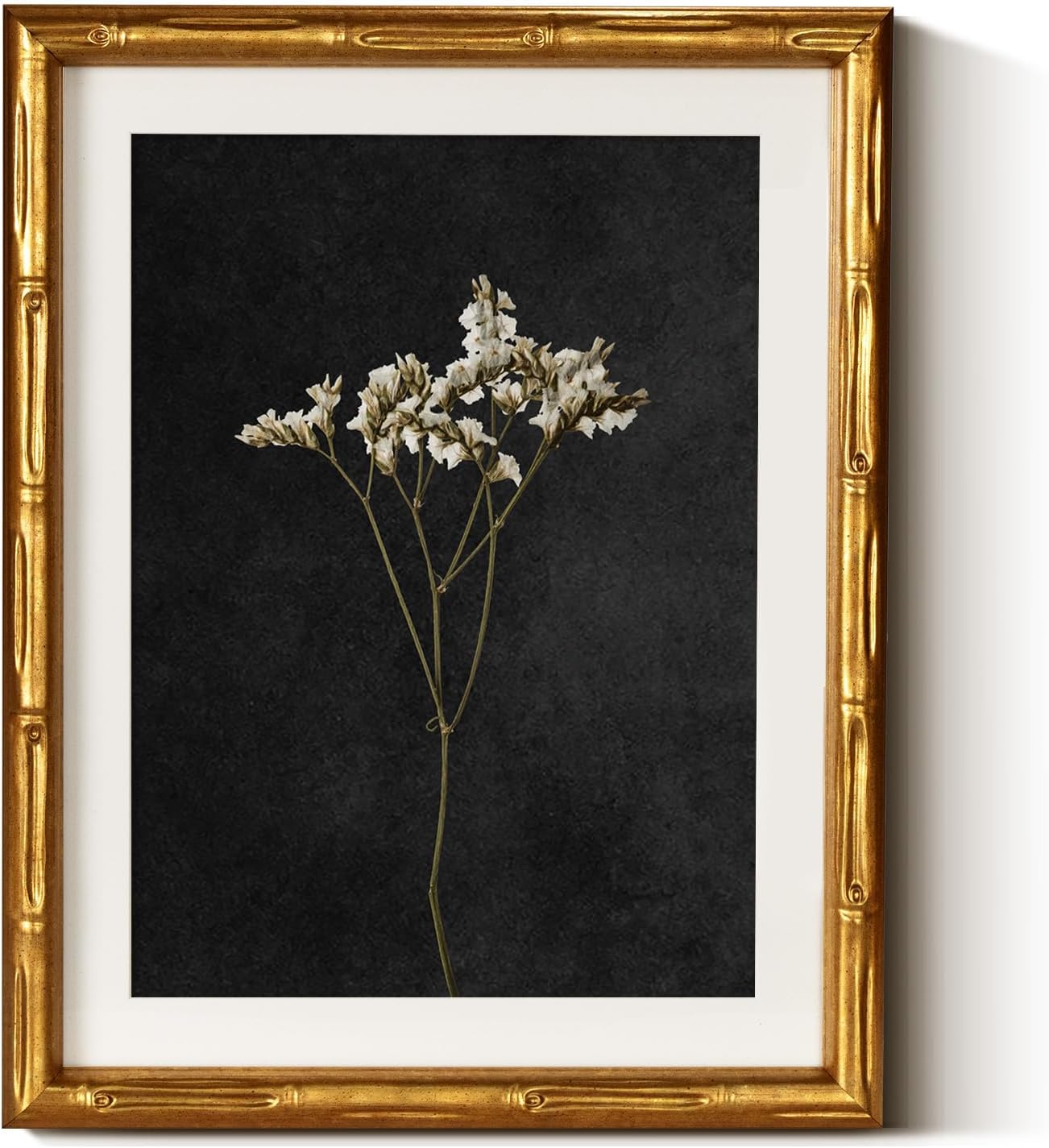 InSimSea Gold Bamboo Framed Canvas Wall Art, Retro Blue Hydrangea Botanical Prints, Antique Flowers Picture Frame with Mat, Victorian Home Wall Decor for Kitchen Living Room Bedroom, 11x14inch