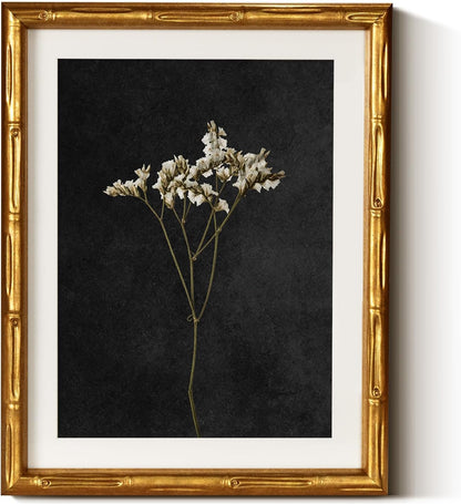 InSimSea Gold Bamboo Framed Canvas Wall Art, Retro Blue Hydrangea Botanical Prints, Antique Flowers Picture Frame with Mat, Victorian Home Wall Decor for Kitchen Living Room Bedroom, 11x14inch