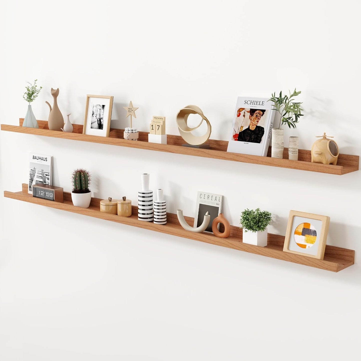 Axeman Oak Picture Ledge Shelf, 48 Inch Floating Shelves Set of 2, Solid Oak Wood Wall Shelves with Lip, Wall Decor Storage for Bedroom Living Room Bathroom Kitchen Nursery Photo Picture, Natural Oak