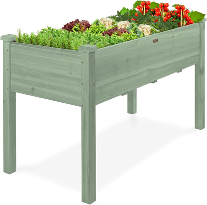 Best Choice Products 72x24x30in Raised Garden Bed, Elevated Wood Planter Box Stand for Backyard, Patio, Balcony w/Divider Panel, 6 Legs, 300lb Capacity - Natural
