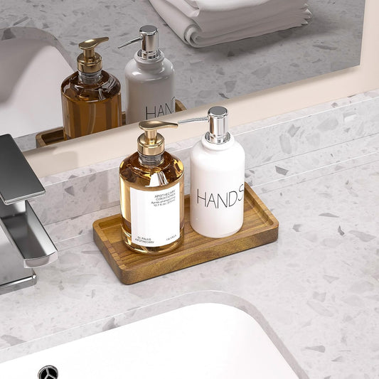 Bathroom Vanity Tray for Countertop - Bamboo Organizer Tray for Dresser Tops, Toilet, Perfume Small Decorative Tray Wood Tray for Home Decoration 11.81” L x 6.1” W x 0.79” H Black