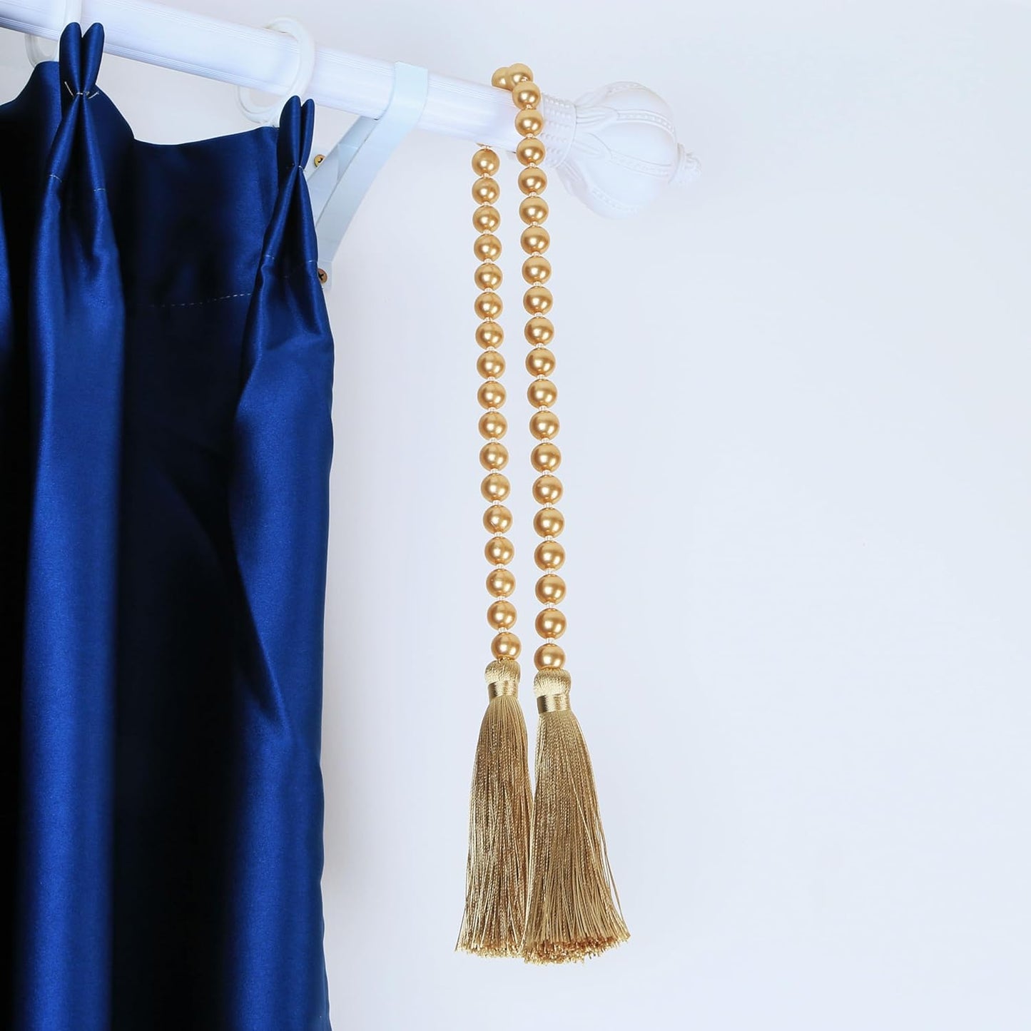 34 Inch Pearl Glass Bead Garland with Tassels - Elegant Boho Table Decor, Fringe Wall Hanging for Wedding, Party, Farmhouse Rustic Prayer Bead Home Decoration(1 Pack,Gold)