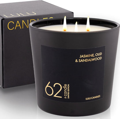 Lulu Candles | Jasmine, Oud & Sandalwood | Luxury Scented Soy Jar Candle | Hand Poured in The USA | Highly Scented & Long Lasting (9 Oz.)