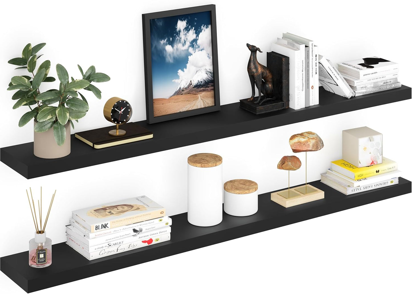 Ballucci Floating Shelves for Wall, 48" Wood Wall Shelf Set of 2, with Invisible Brackets for Bathroom, Living Room, Bedroom, Kitchen, Nursery, 8" Deep, Black