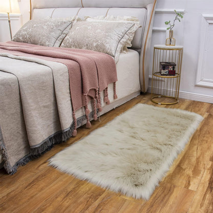 EasyJoy Ultra Soft Fluffy/Fuzzy Shaggy Area Rug Faux Fur Chair Cover Seat Pad for Bedroom Floor Sofa Living Room (2 x 6 ft Sheepskin, Beige)