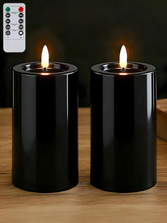 Gmnee 3"x4" Outdoor Waterproof Flameless Candles with Remote and Timers, LED Candles, Battery Operated Candles, Electric Fake Pillar Candles for Patio, Porch, and Lanterns Decor (Ivory, Plastic)