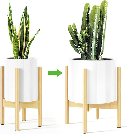 MUDEELA Plant Stand for Indoor Plants: Adjustable Width Fits 8–12 Inch Pots - Mid Century Modern Bamboo Plant Stand - 14.5 Inch Single Tier Small Floor Plant Holder, Dark Brown, 1 Pack (Without Pot)