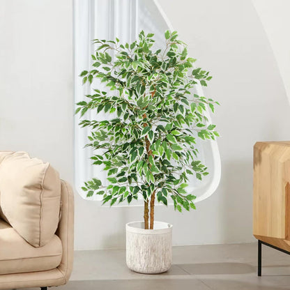 GTIDEA 6ft Artificial Tree Ficus, Tall Faux Trees Indoor with Natural Trunk and Fake Silk Tree Fake Plants for Home Spring Decor Living Room Outdoor Balcony House Office (Included Dried Moss)