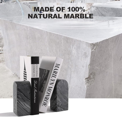 Koville African Natural Marble Bookends for Shelves, Non-Slip Book Ends, 13LBS Ultra Heavy Duty Marble Book Holder Organizer, Apartment Decor for Movies/CD/Video Games(Namib Fantasy)