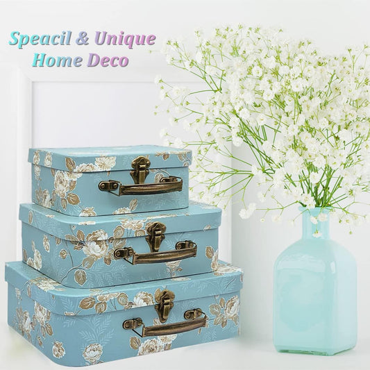 Decorative Box Set - 3 Storage Boxes with Lids, Keepsake & Trinket Boxes, Mini Luggage Gift Box, Vintage Suitcases Home Decoration