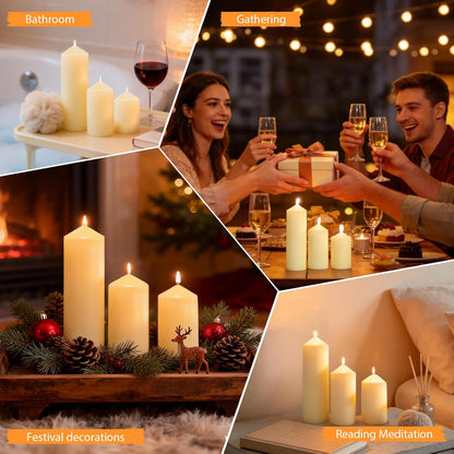 18 Pcs Ivory Pillar Candles Bulk Set，3 Different Lengths 2 x 3/4/6 Inch (6 Each)，Hurricane Candles，Dripless Unscented Smokeless，Gives You a Better Atmosphere When Organizing an Event Party.