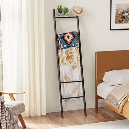 BAMBANG 6-Tier Blanket Ladder for Living Room, Blanket Quilt Ladder Rack Rustic Decorative Towel Holder, Wall Leaning Blanket Ladder Shelf Storage Farmhouse Decor for Bedroom Bathroom, Black