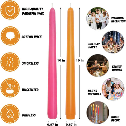 12-Pack Earth Tone Taper Candles, 10 Inch Unscented Dripless Candlesticks, Long-Lasting Burn Time of 7-8 Hours, Perfect for Fall Harvest Halloween Thanksgiving Dinners Parties and Home Décor