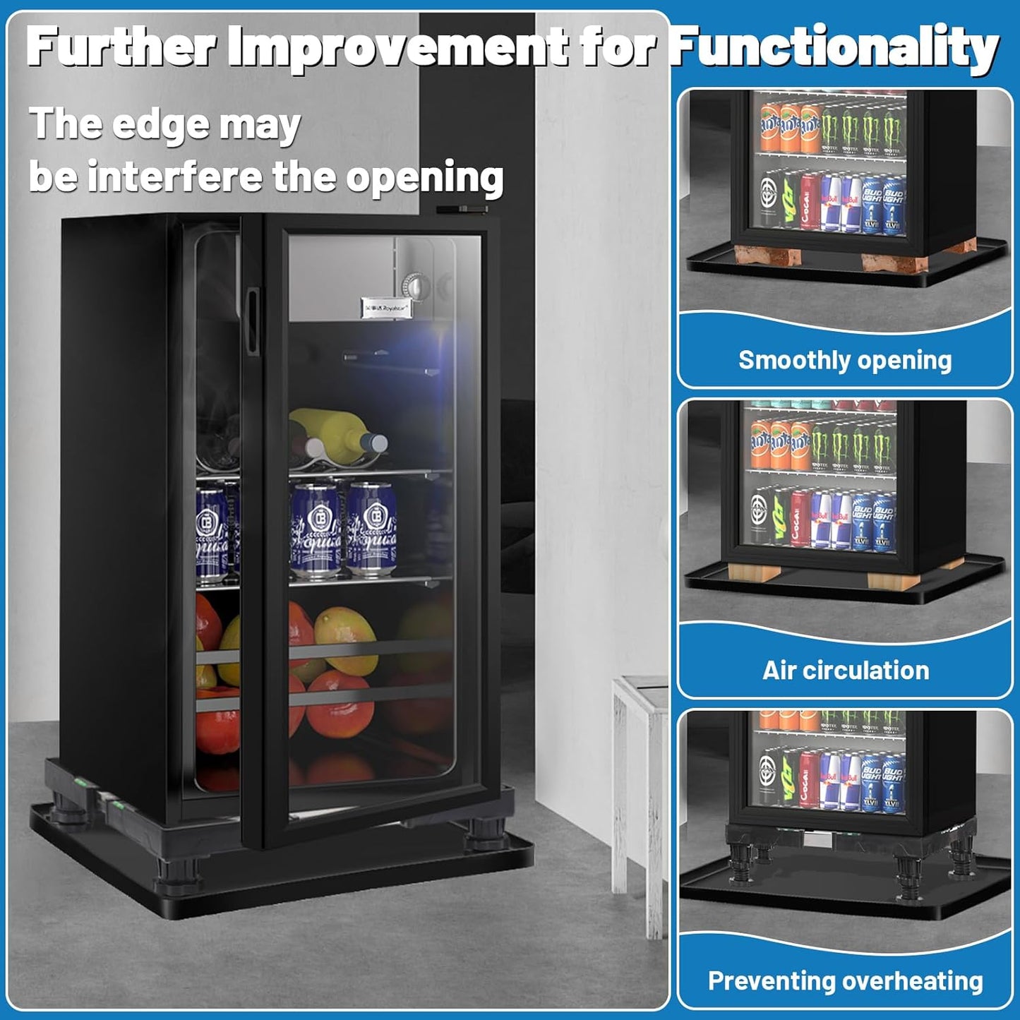 Nefish Mini Fridge Stand Universal Raised Base Adjustable Refrigerator Stands with 4 Strong Feet Washing Machine Pedestal Multi-Functional Bases for Dryer (Black)
