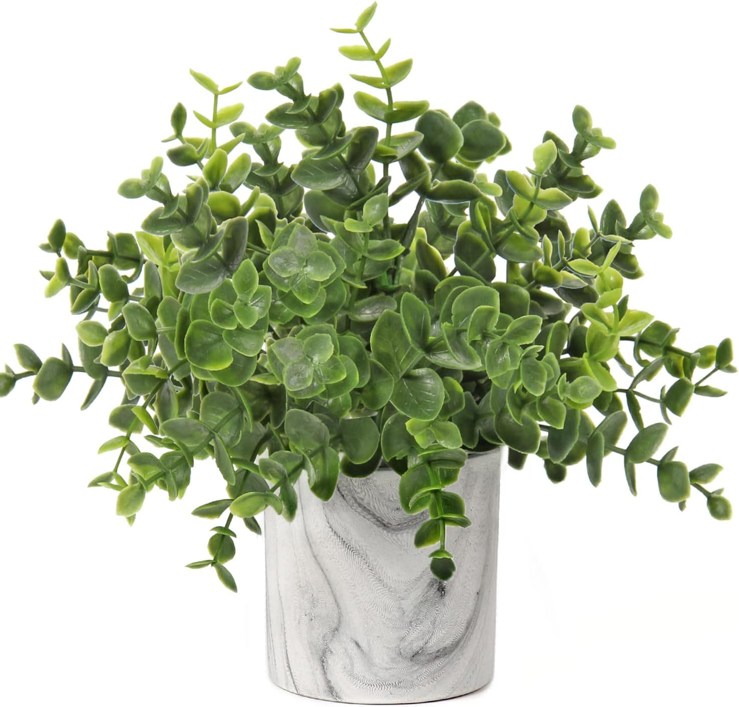 Hollyone Mini Artificial Potted Plants Fake Plants in Marble Pots, 1Pcs Plastic Eucalyptus Greenery Faux Plants for Home Office Desk Room Centerpiece Shelf Décor