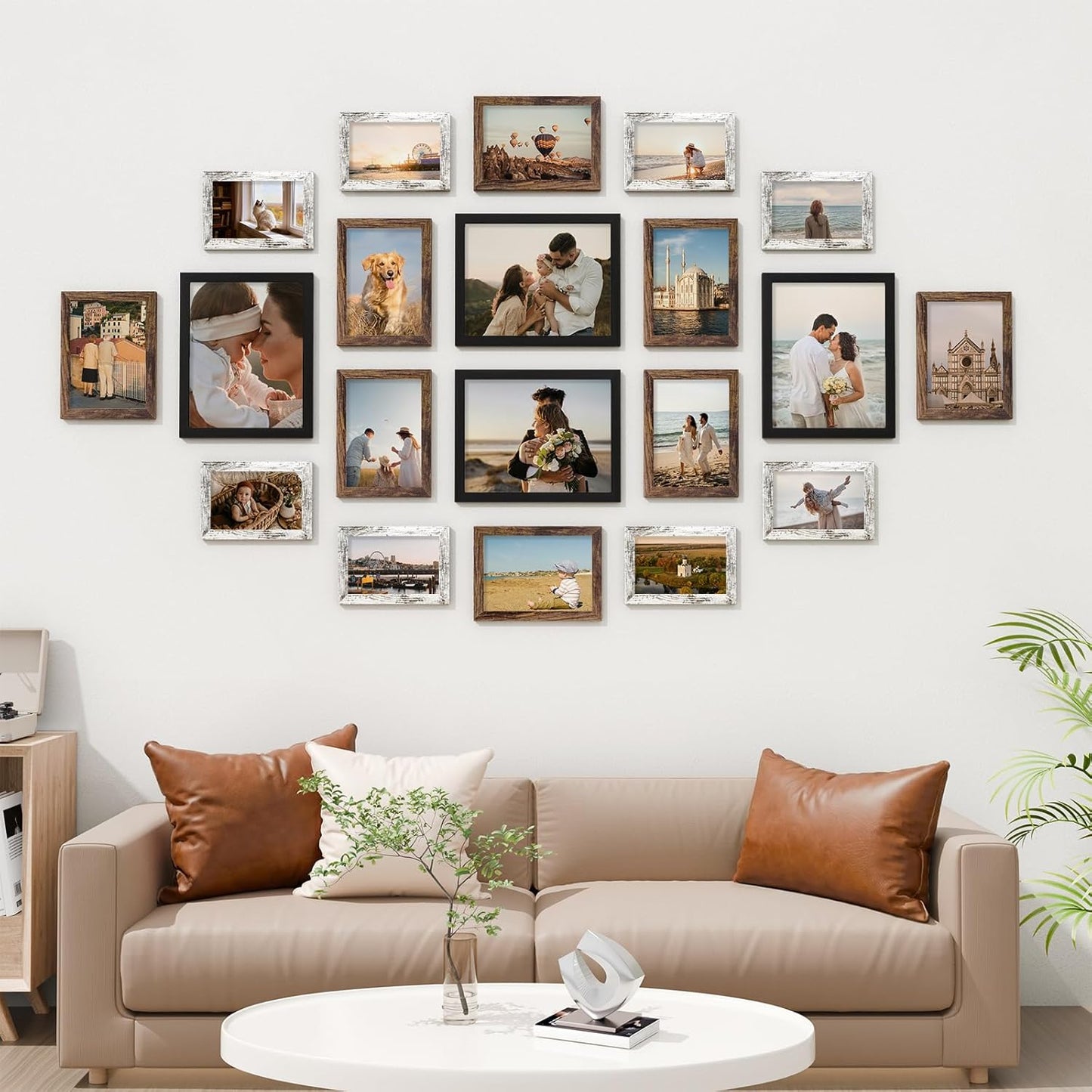 Vittanly 20 Pack Picture Frames Collage Wall Decor, Multi Sizes Including 4pcs 8x10, 8pcs 5x7 and 8pcs 4x6 Photo Frames, Gallery Frame Set for Wall or Tabletop Display, Black, Brown and Dark Grey