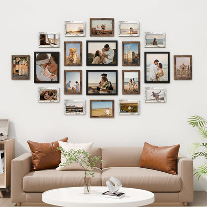 Vittanly 20 Pack Picture Frames Collage Wall Decor, Multi Sizes Including 4pcs 8x10, 8pcs 5x7 and 8pcs 4x6 Photo Frames, Gallery Frame Set for Wall or Tabletop Display, Black, Brown and Dark Grey
