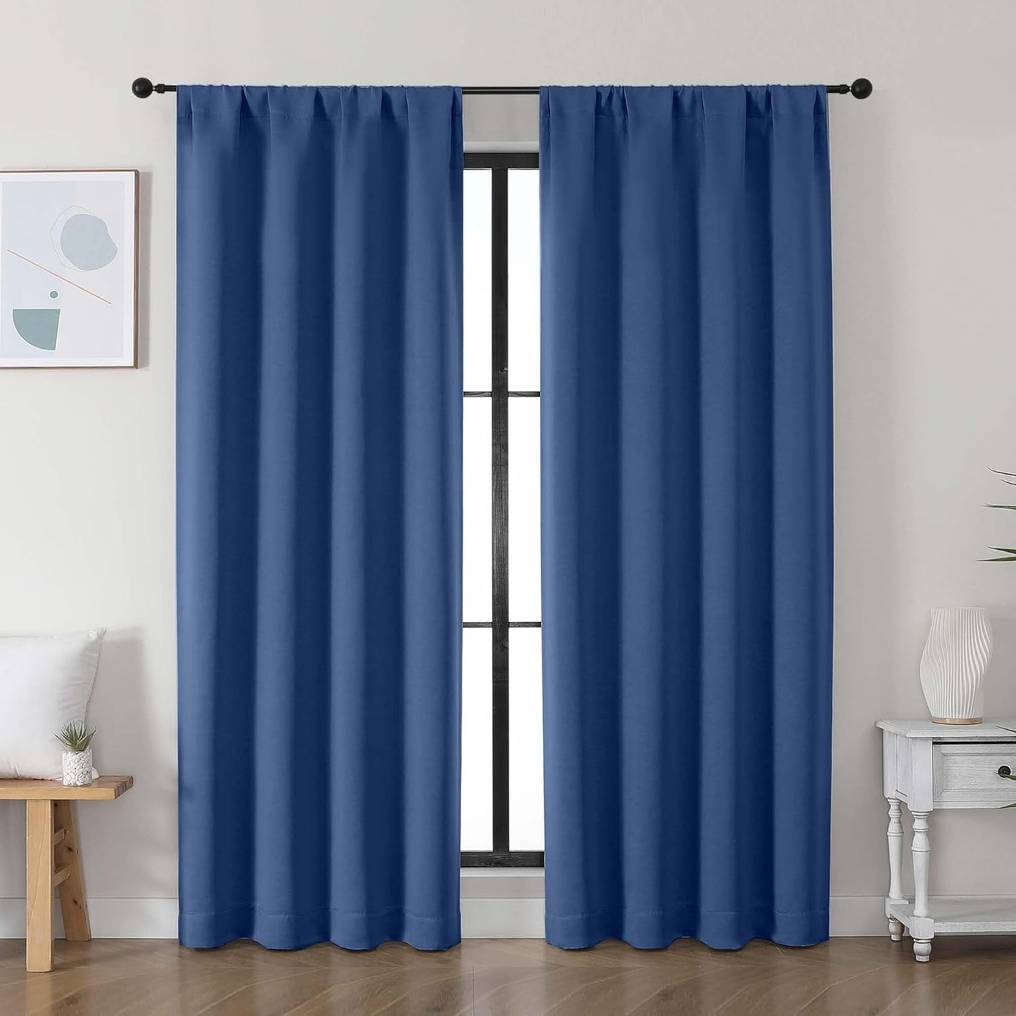 Simplebrand Ava Sage Green Blackout Curtains for Bedroom 63 Inch Length 2 Panels Set, Solid Thermal Insulated Energy Saving Rod Pocket Window Treatment Curtains Blackout Drapes, W40 x L63 Inch, Sage - Colors A