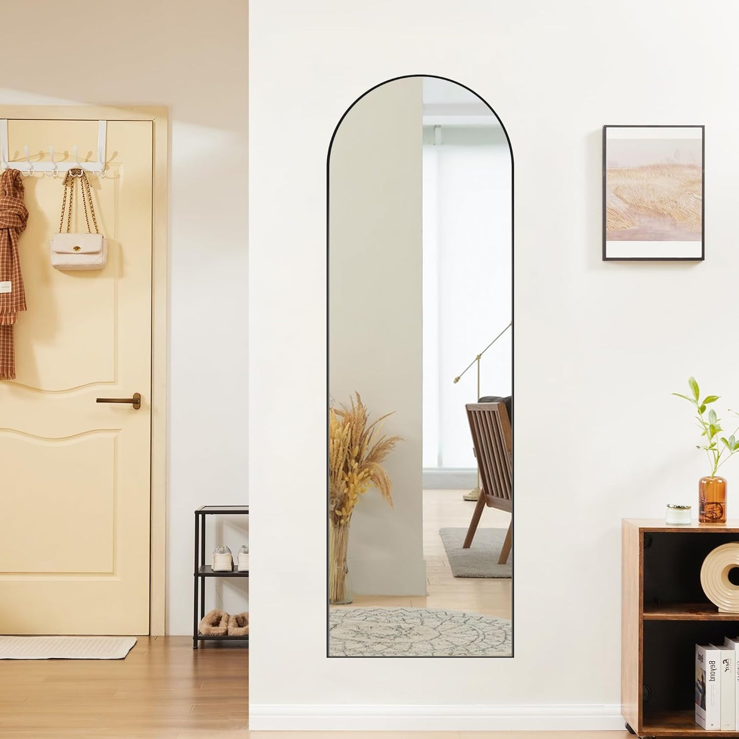 OLIXIS Black Arched Full Length Mirror 60"x16" for Bedroom, Full Body Mirror with Stand, Hanging or Leaning for Wall, Aluminum Alloy Thin Frame Floor Standing for Living Room