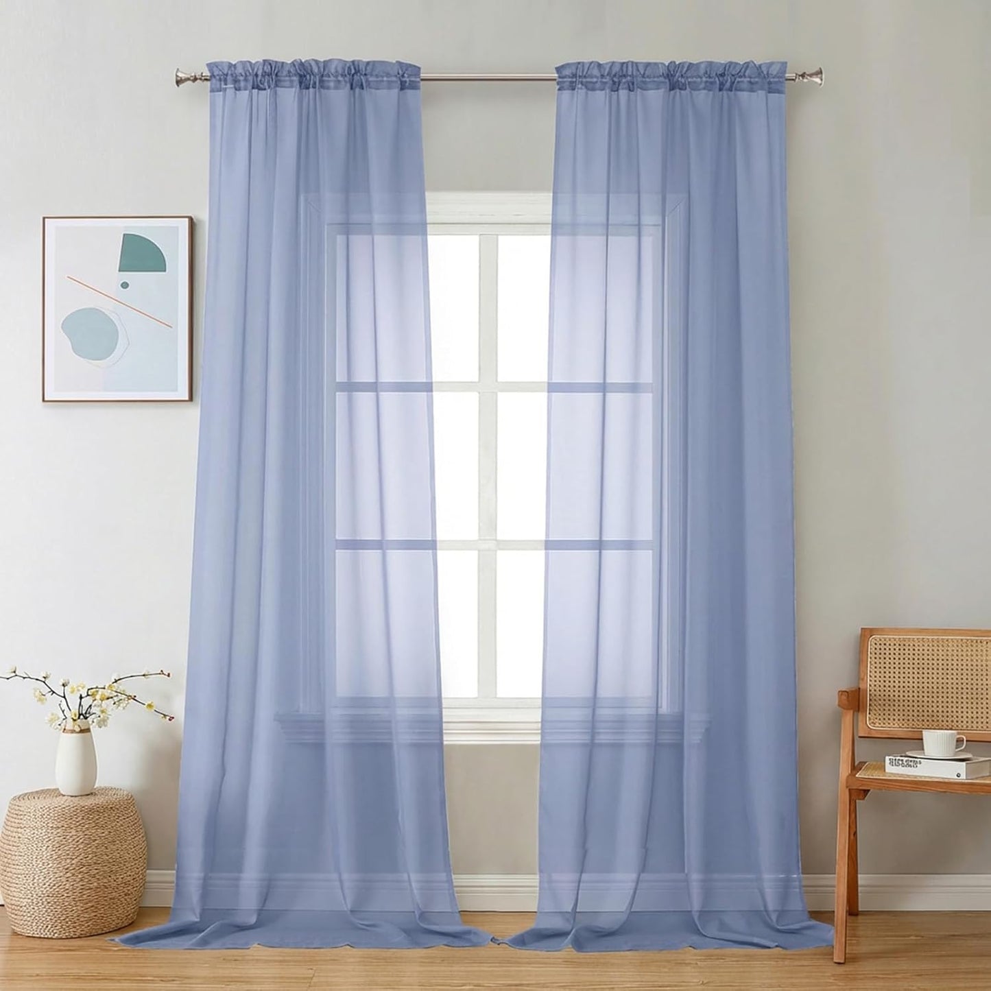 Chyhomenyc Sheer White Valances for Windows 2 Pack, Small Window Curtains for Living Room Bathroom Cafe Laundry Basement, Modern Top Dual Rod Pocket Voile Curtain, 42W x 14L inches, White - Colors B