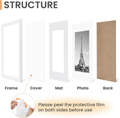 upsimples 11x14 Picture Frame Set of 5, Display Pictures 8x10 with Mat or 11x14 Without Mat, Wall Gallery Photo Frames, Black