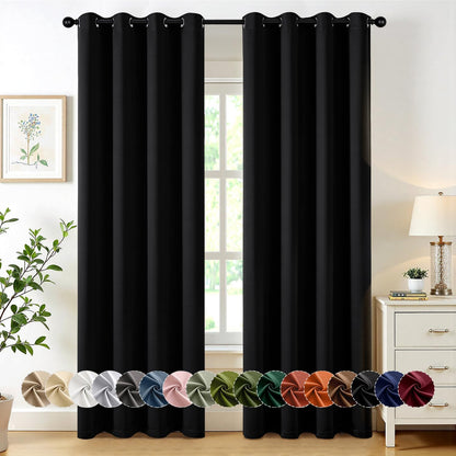 MIULEE Blackout Curtains for Bedroom Living Room 2 Panels, Thermal Insulated Room Darkening Drapes Grommet Noise Reducing Light Blocking Window Treatments 63 Inches Long 40x63 Inch Black - Colors B