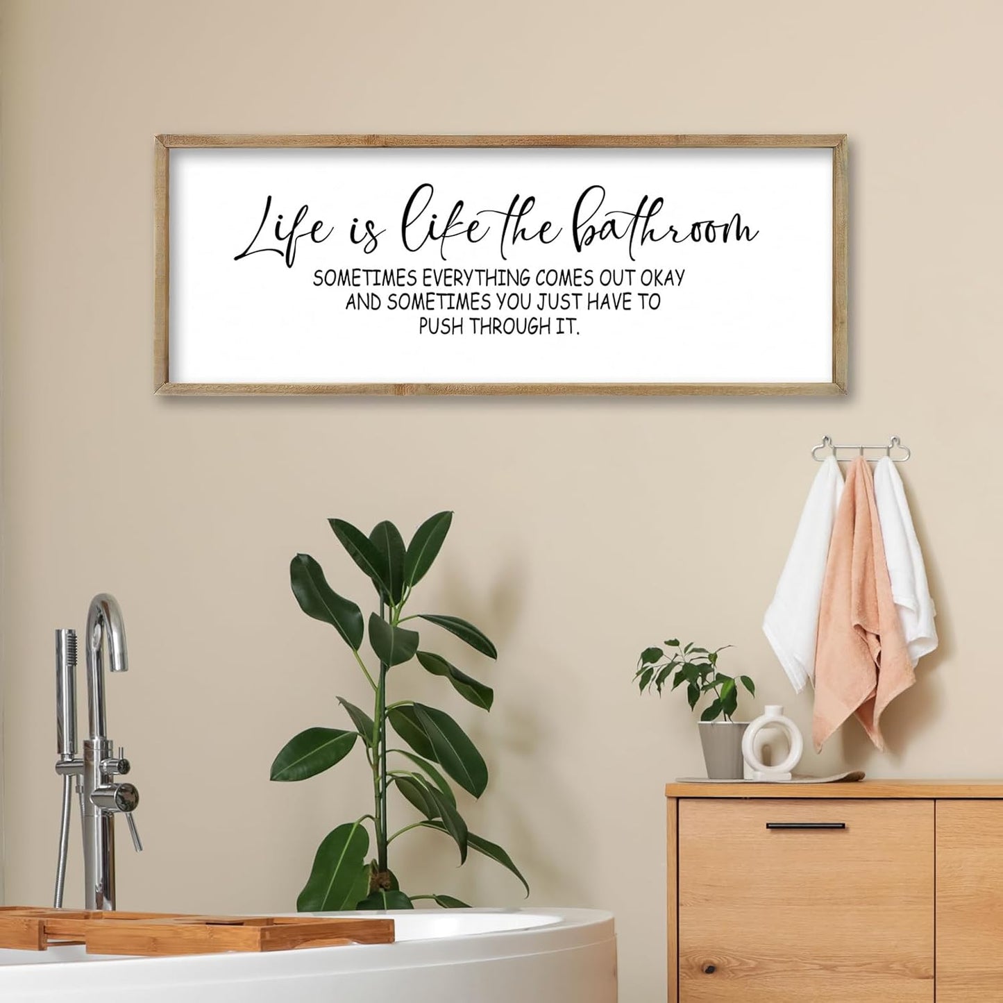 FZMHASLWW Gather Sign Wall Decor 32"×12" Large Wooden Framed for Dining Room Simple Home Kitchen Hanging Art (Wood)