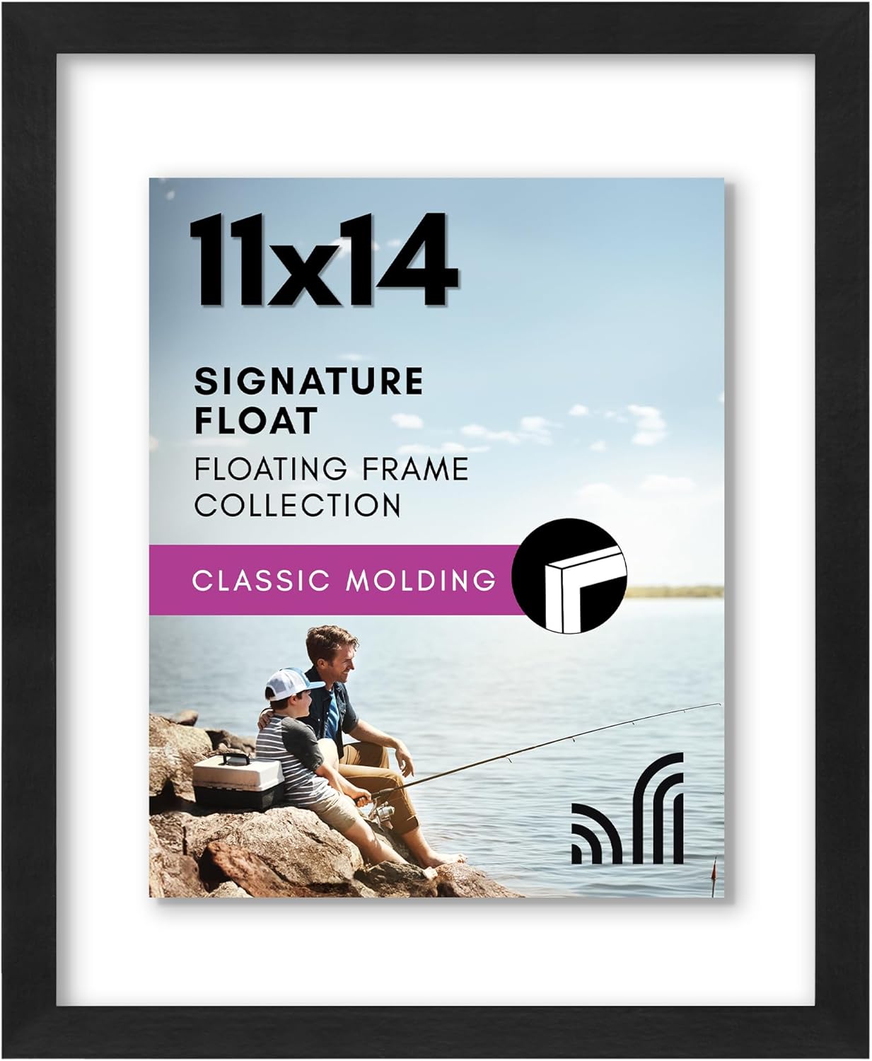 Americanflat 8x10 Floating Picture Frame with Polished Crystal-Clear Glass - Use as 5x7 Picture Frame or Display 4x6 Photo - Signature Float Collection - Photo Frames for Tabletop or Wall - Black