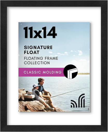 Americanflat 8x10 Floating Picture Frame with Polished Crystal-Clear Glass - Use as 5x7 Picture Frame or Display 4x6 Photo - Signature Float Collection - Photo Frames for Tabletop or Wall - Black