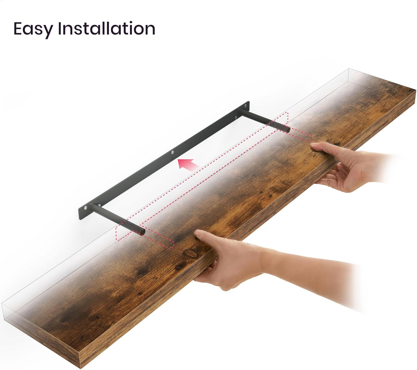 Ballucci Floating Shelves for Wall, 48" Wood Wall Shelf Set of 2, with Invisible Brackets for Bathroom, Living Room, Bedroom, Kitchen, Nursery, 8" Deep, Black