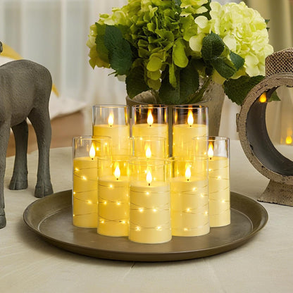 Homemory Flameless Candles with Embedded Star String Fairy Lights, Battery Operated Candles, LED Candle, Fake Candles with Remote Control and Timer for Halloween, Gray Acrylic, Set of 5(H4"5"6"8"8")