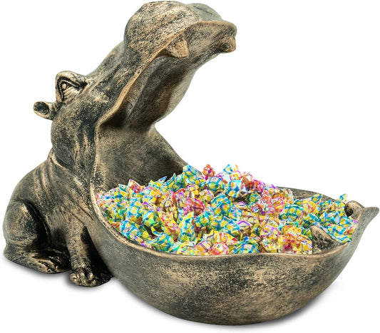 aboxoo Hippo Statue,Large Hippopotamus Figurine Home Sculpture with Resin, Hippo Candy Jar, Candy Dish Bowl for Office Desk, Key Bowl for Entryway Table,Container Storage Art Decor Box(Dark Blue)