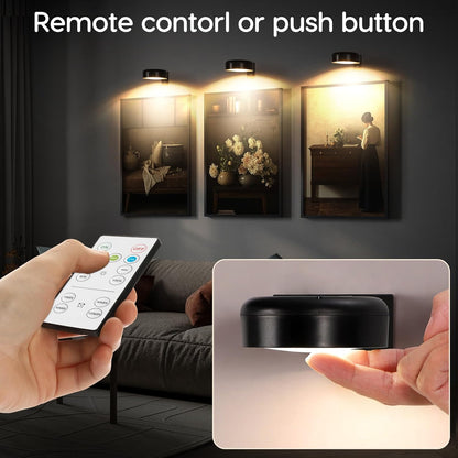 Arixinks 3PACK Picture Light Battery Operated with Remote, Painting Light for Wall Art with 3 Lighting Colors Dimmable, LED Art Display Accent Light on Wall for Poster Dartboard Frame Portrait Black
